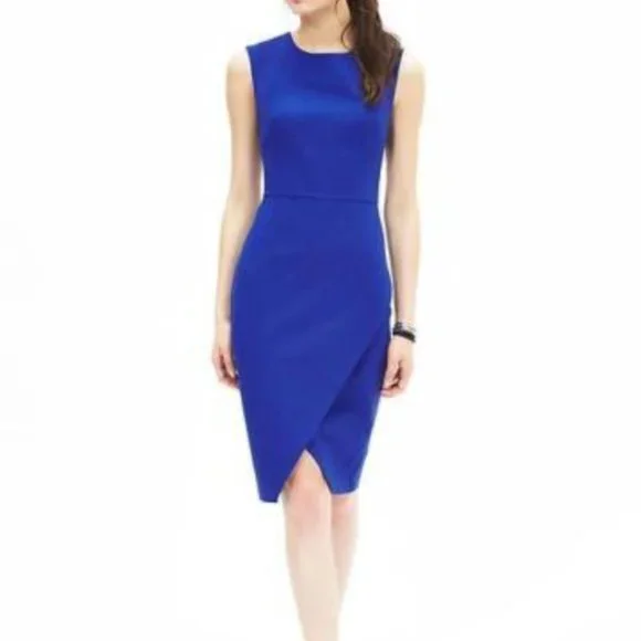 NWT Banana Republic Sloan-Fit Cross-Front Sheath Dress Cobalt Blue Plus Size 14 - Picture 1 of 6